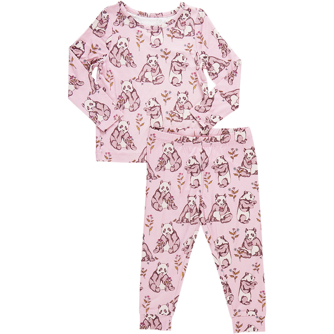 Bamboo Long Sleeve Top & Elastic Waist Pajama Set, Pandas - Pajamas - 1