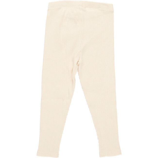 Girls Organic Ribbed Elastic Waist Legging, Antique White - Leggings - 3