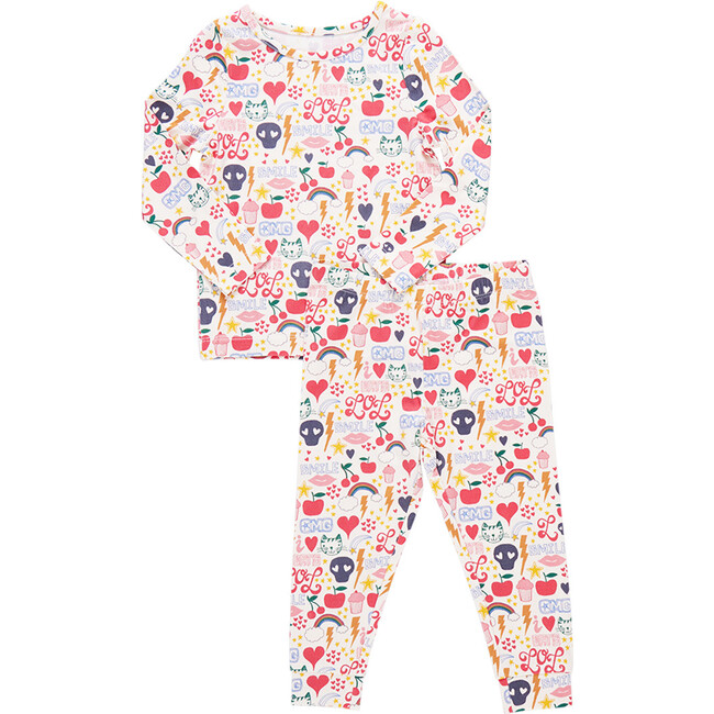 Bamboo Long Sleeve Top & Elastic Waist Pajama Set, Journal Doodle