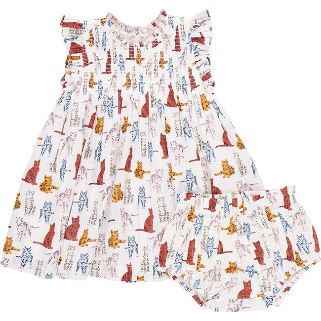 Baby Girls Stevie Ruffle Smocked Dress Set, Tabby Cats