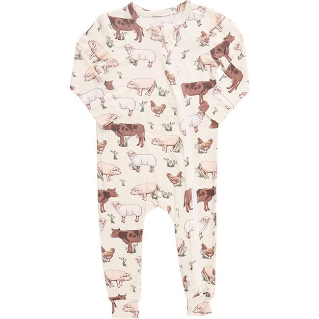 Baby's Bamboo Long Sleeve Zipper Romper, Farm Life