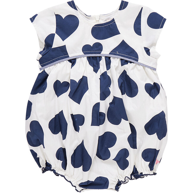 Baby Girls Sana Ruffle Short Cap Sleeve Bubble, Navy Toss Hearts