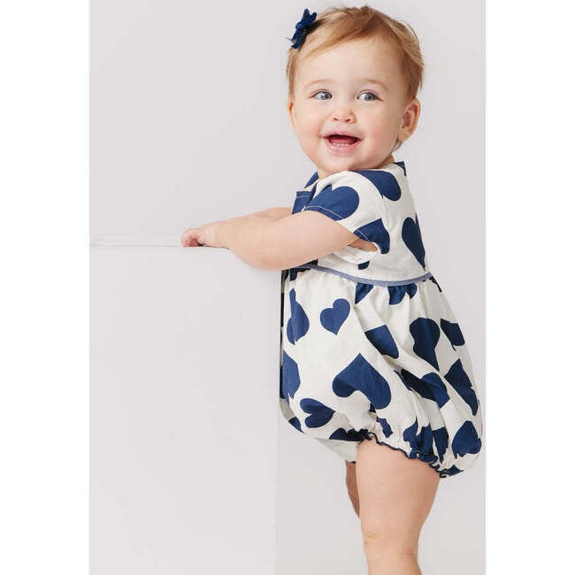 Baby Girls Sana Ruffle Short Cap Sleeve Bubble, Navy Toss Hearts - Rompers - 4