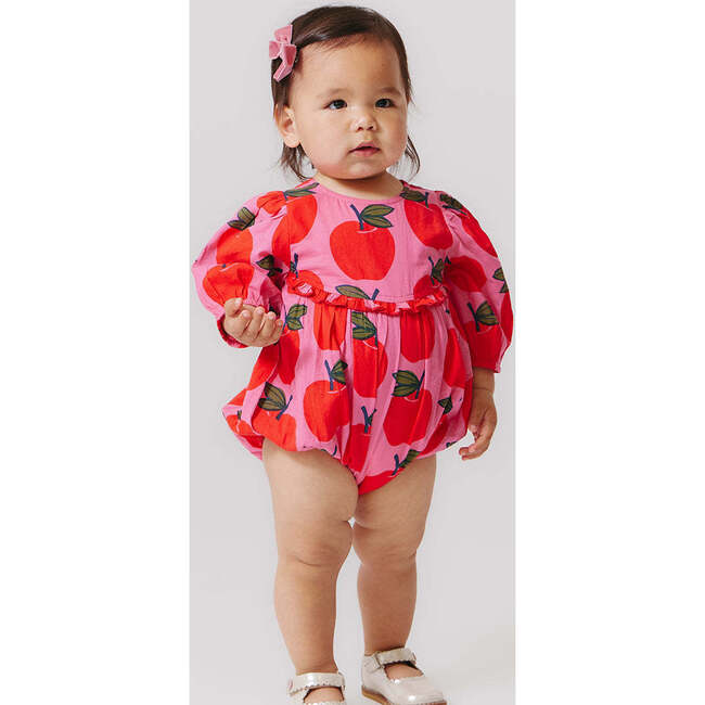 Baby Girls Rowan Ruffle 3-Quarter Puff Sleeve Dress, Pink Apples - Dresses - 2