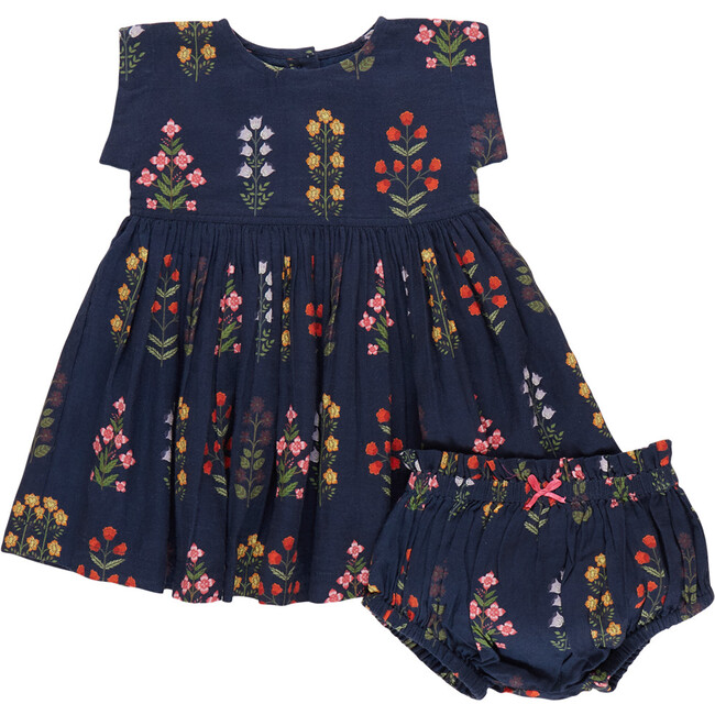 Baby Girls Marie Short Cap Sleeve Dress Set, Navy Field Floral