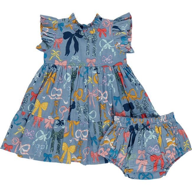 Baby Girls Jennifer Ruffle Neck Dress Set, Bows On Bows