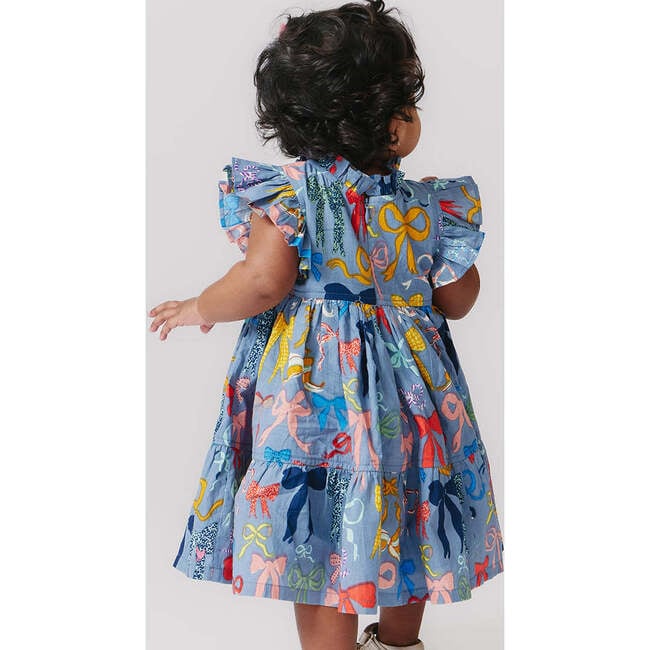 Baby Girls Jennifer Ruffle Neck Dress Set, Bows On Bows - Dresses - 4