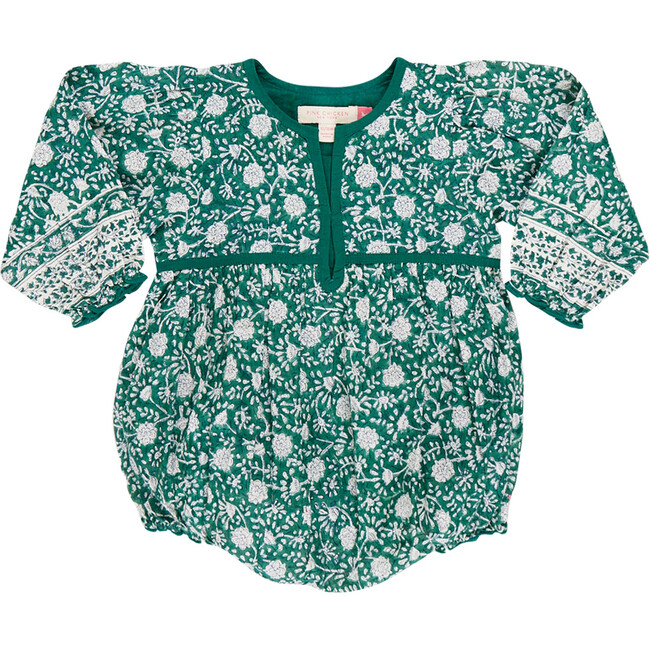 Baby Girls Jade V-Neck Puff Sleeve Bubble, Green Garden Floral