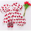 Baby Girls Elastic Puff Sleeve Pleat Dress Set, Red Tulips - Dresses - 5