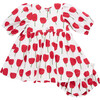 Baby Girls Elastic Puff Sleeve Pleat Dress Set, Red Tulips - Dresses - 6