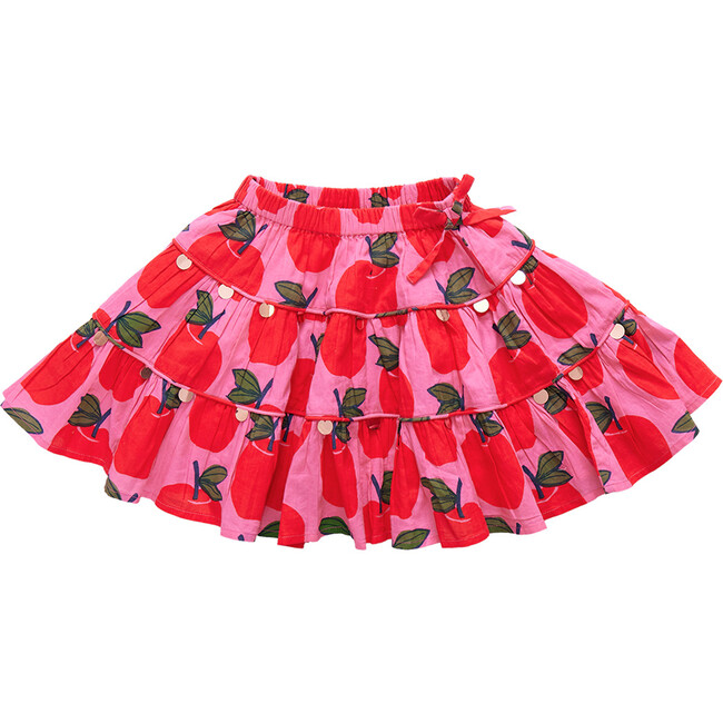 Allie Elastic Waist 2-Tiered Skater Skirt, Pink Apples