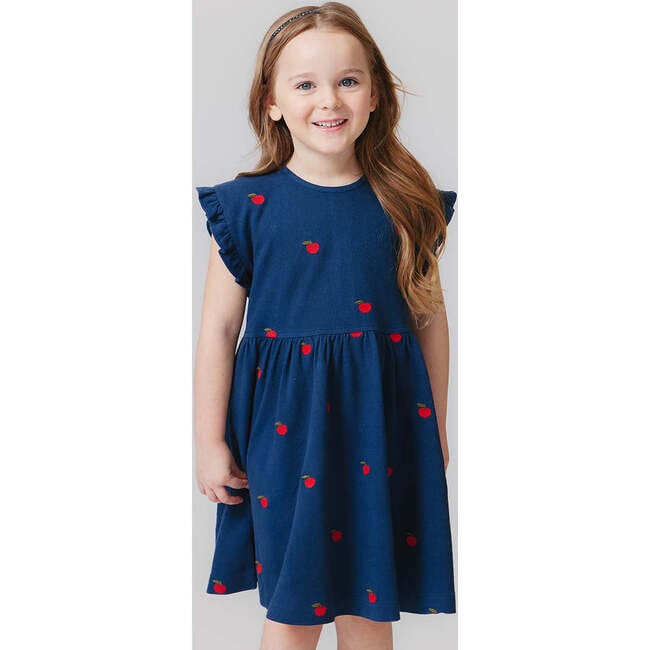 Adaline Embroidered Ruffle Cap Sleeve Knit Dress, Apples - Dresses - 2