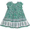 Adele 3-Quarter Puff Sleeve Snap Closure Dress, Green Garden Floral - Dresses - 6