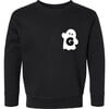 Kids Waving Ghost Initial At Side Sweatshirt, Black & White - Sweatshirts - 1 - thumbnail