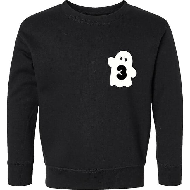 Kids Waving Ghost Initial At Side Sweatshirt, Black & White - Sweatshirts - 2