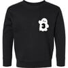 Kids Waving Ghost Initial At Side Sweatshirt, Black & White - Sweatshirts - 2