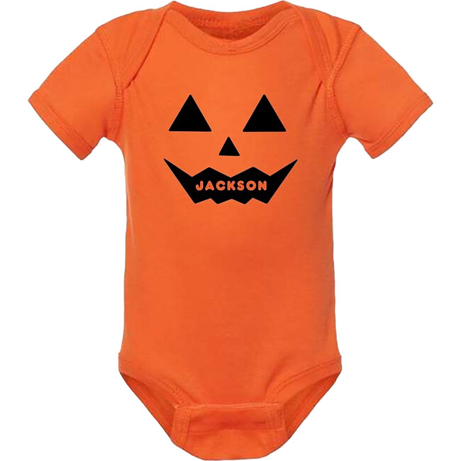 Baby Personalized Jack-O-Lantern Long Sleeve Bodysuit, Orange & Black