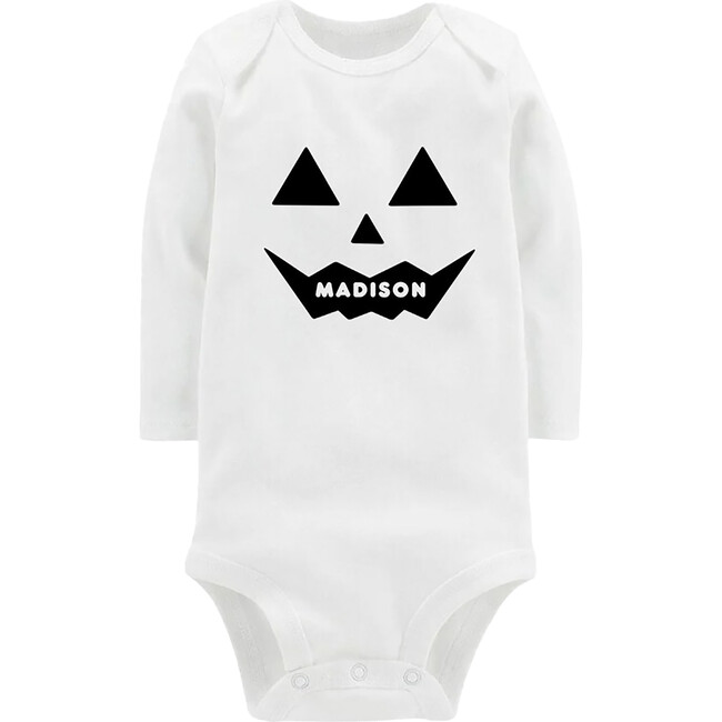 Baby Personalized Jack-O-Lantern Long Sleeve Bodysuit, White & Black