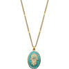 Turquoise Crystal Hamsa Oval Necklace - Necklaces - 1 - thumbnail