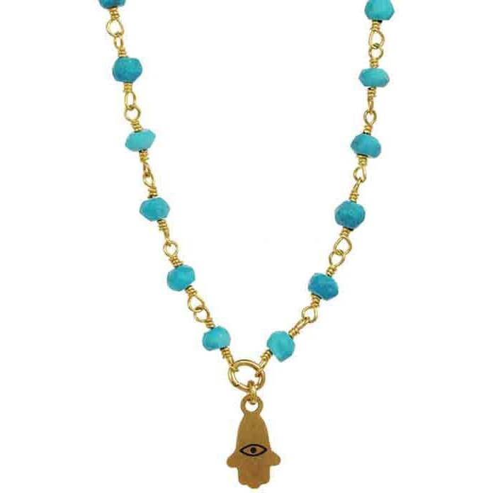 Tiny Turquoise Beaded Hamsa Necklace - Necklaces - 1