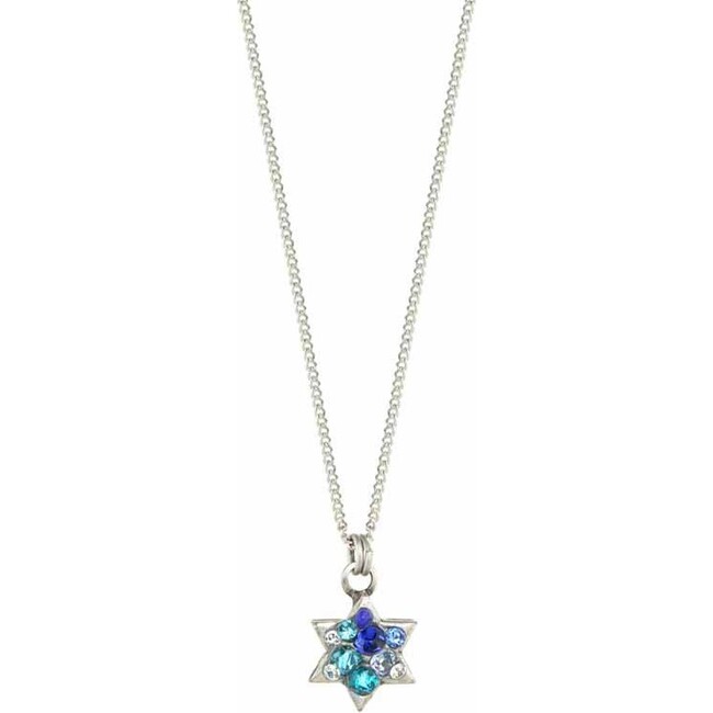 Small Blue Crystal Star of David Necklace