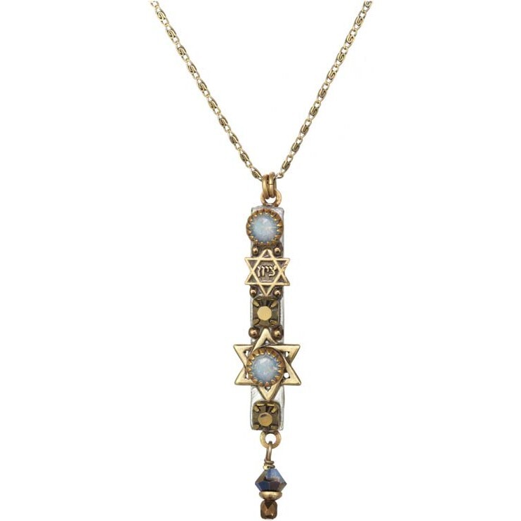 Sky Blue Mezuzah Necklace - Necklaces - 1