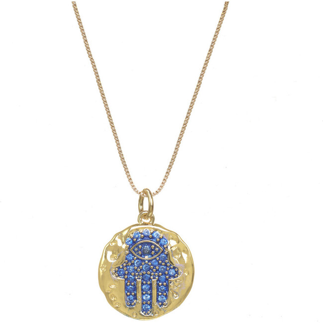 Gold & Indigo Hamsa Circle Necklace