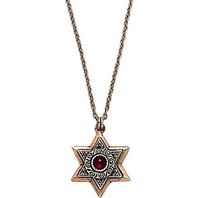 Garnet & Gold Star of David Necklace