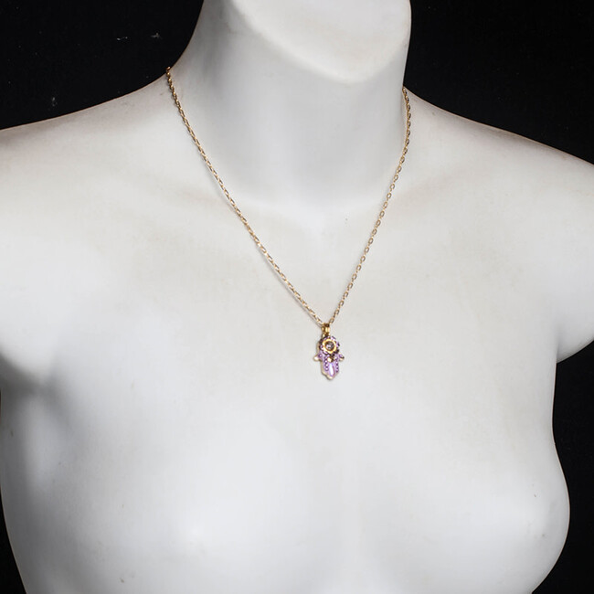 Lilac Crystal Hamsa Necklace - Necklaces - 2