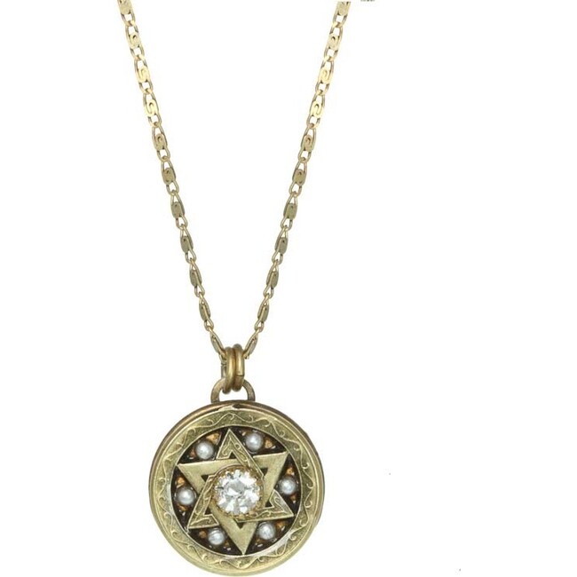 Circle Pendant Star of David on Chain Necklace with Crystal