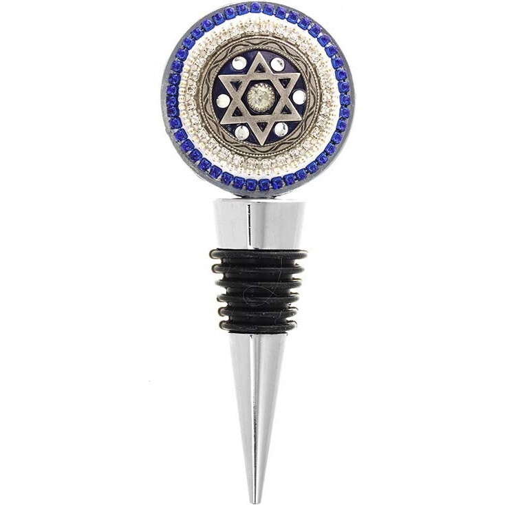 Blue and Silver Star of David Wine Bottle Topper - Party - 1
