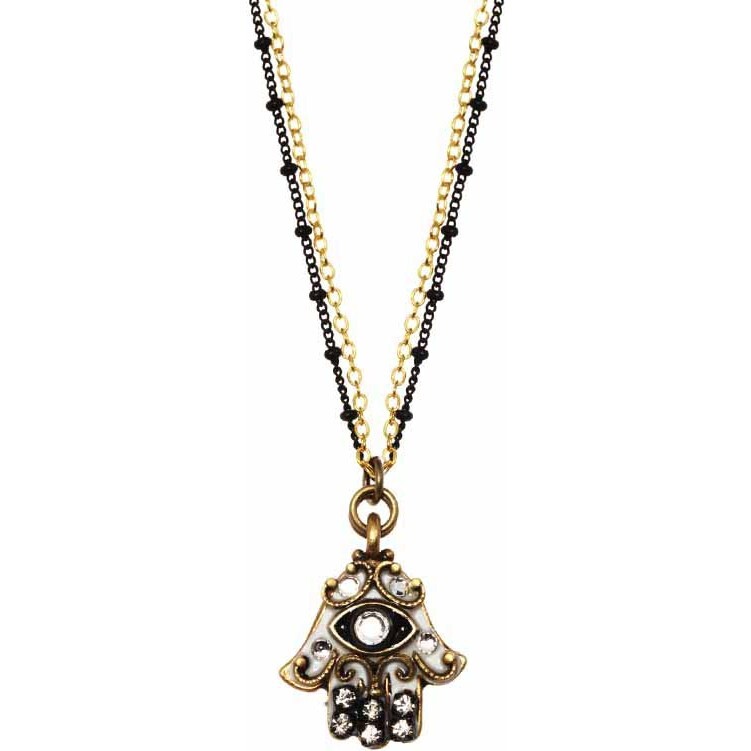 Black and White Hamsa Necklace - Necklaces - 1