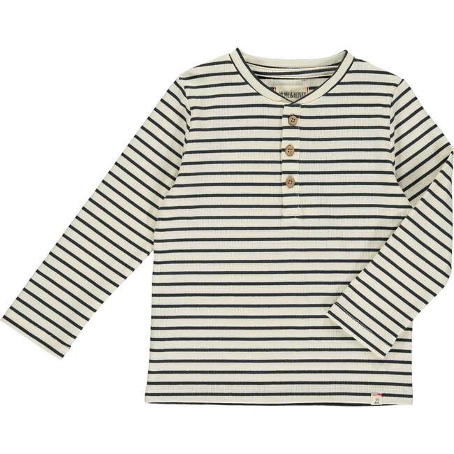 Adams Ribbed Striped Henley Tee, Charcoal & Cream