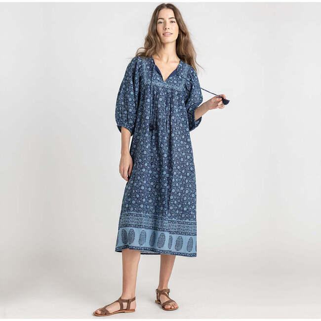 Women's Sanaa Contrast Border Print Puff Sleeve Dress, Navy Garden Floral - Dresses - 1