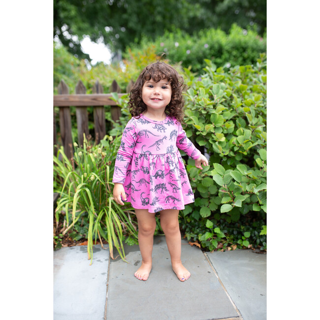 Long Sleeve Bubble Romper in Dino, Pink - Rompers - 2