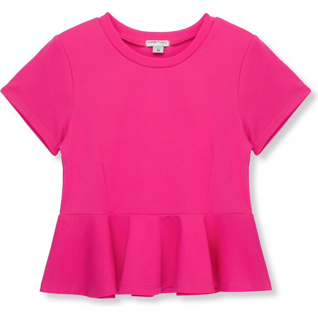 Peplum Hem Ponte Knit Peplum Top, Pink