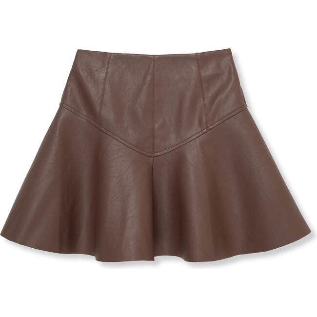 Pieced Vegan Leather Pull-On Skirt, Brown