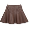 Pieced Vegan Leather Pull-On Skirt, Brown - Skirts - 1 - thumbnail