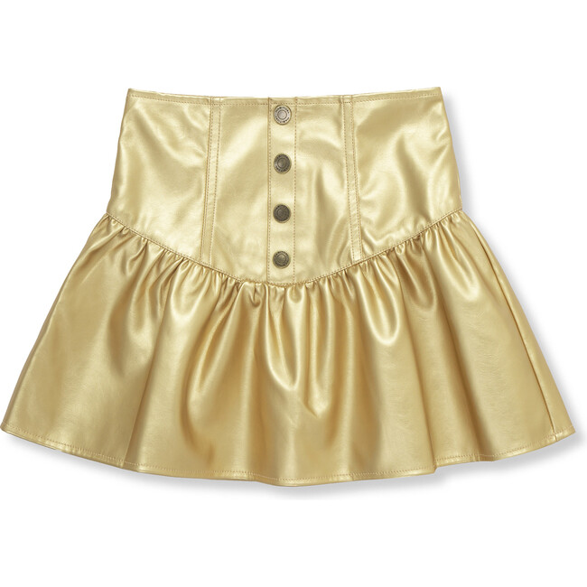 Metallic Faux Leather Front Snap Skirt, Gold