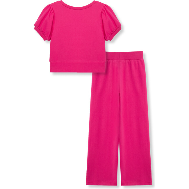 French Terry Twisted Front Top & Wide Fit Pant Set, Pink - Mixed Apparel Set - 2