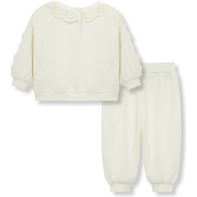Baby Eyelet Trim Sweatshirt & Jogger Pant 2-Piece Set, Off-White - Mixed Apparel Set - 2