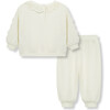 Baby Eyelet Trim Sweatshirt & Jogger Pant 2-Piece Set, Off-White - Mixed Apparel Set - 2