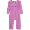 Baby Double Knit Mesh Trim Bow Front Coverall, Purple - Rompers - 1 - thumbnail