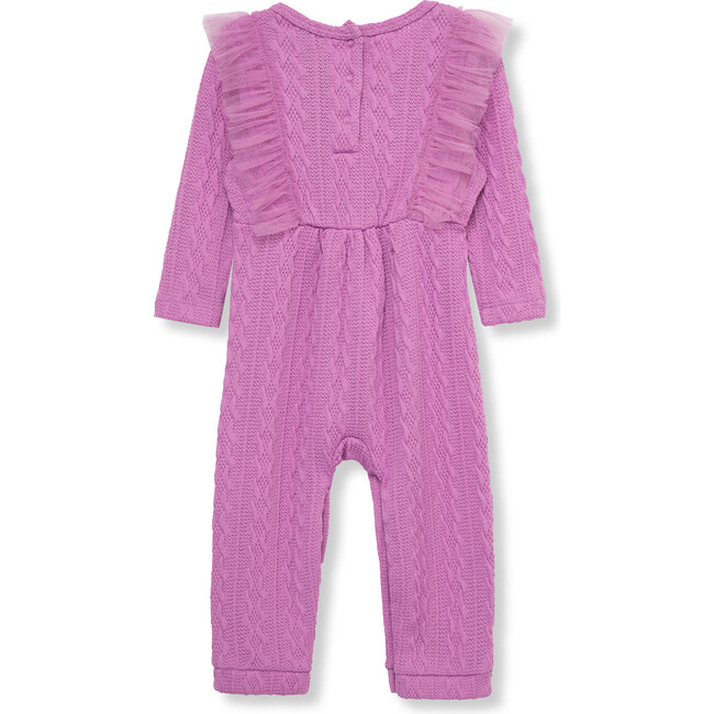 Baby Double Knit Mesh Trim Bow Front Coverall, Purple - Rompers - 2