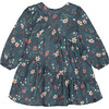 Flowers Print Muslin Long Sleeve Dress, Teal - Dresses - 1 - thumbnail