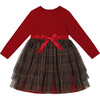 Bi-Material Dress With Glittering Tulle Skirt, Red Plaid - Dresses - 1 - thumbnail