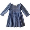 Chambray Hearts Long Sleeve Ruffle Dress, Blue & Pink - Dresses - 1 - thumbnail