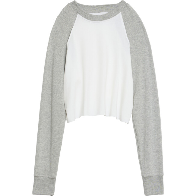 Women's Warm Up Crop Fleece Sweatshirt, Heather Grey & White