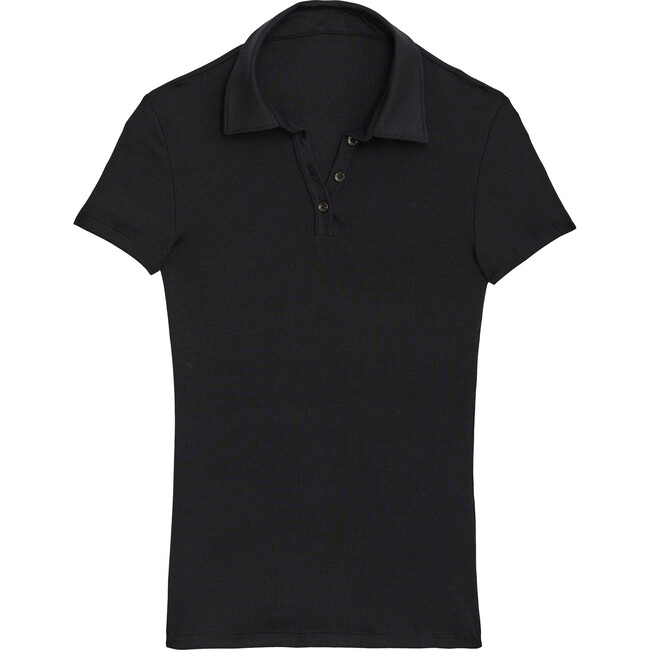 Women's Talia Rib Short Sleeve Polo T-Shirt, Black