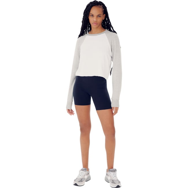 Women's Warm Up Crop Fleece Sweatshirt, Heather Grey & White - Sweatshirts - 2